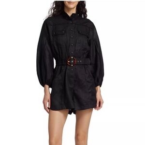 ZIMMERMAN BELTED LINEN PLAYSUIT